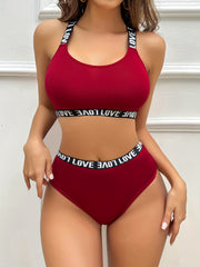 Letter Print Bra & Panties Set Women's Lingerie