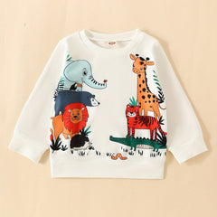 Cartoon Animals Print Boys Long Sleeve T shirt Lightweight