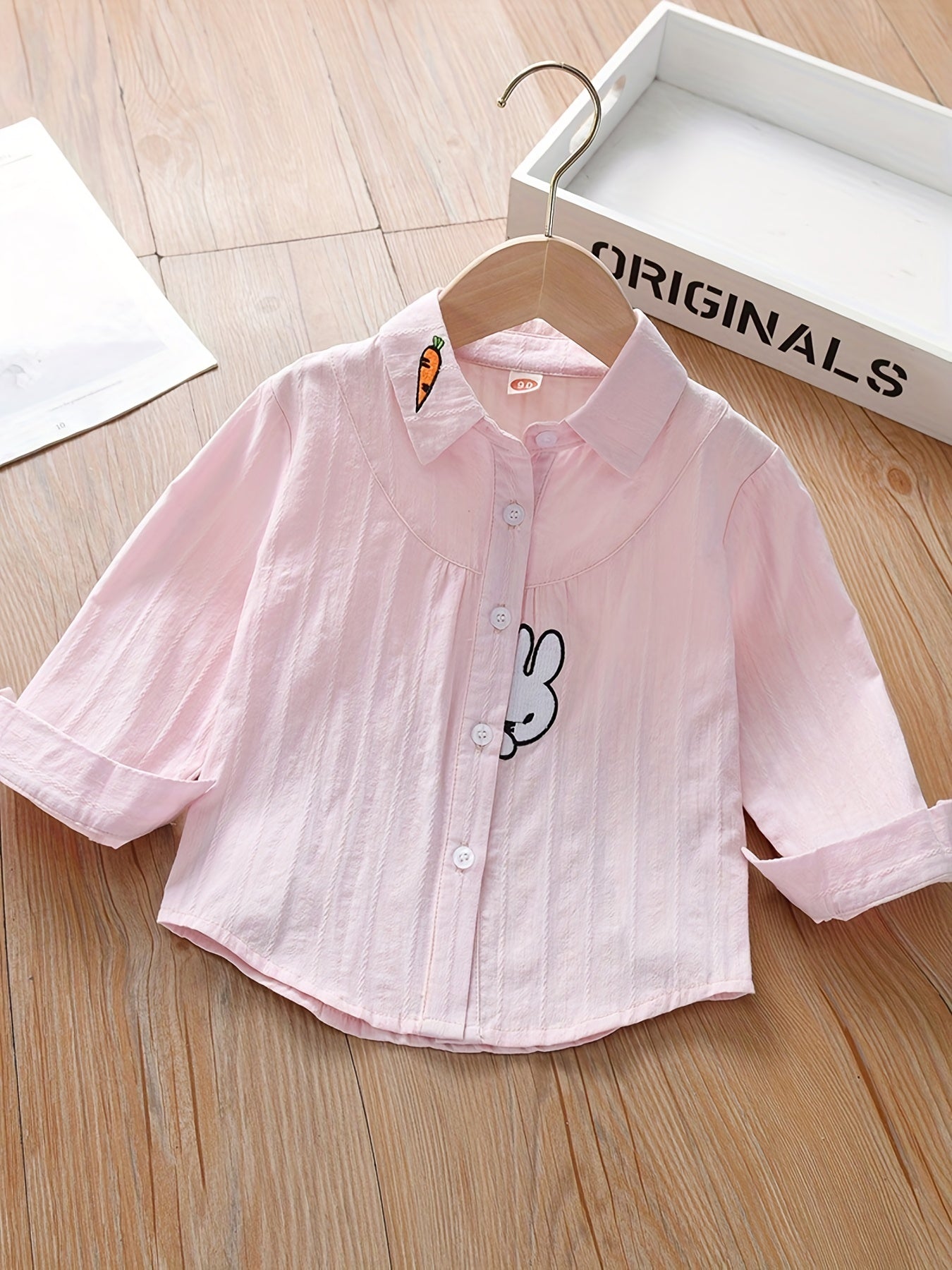 Girls Bunny & Carrot Pattern Shirt Long Sleeve Tops