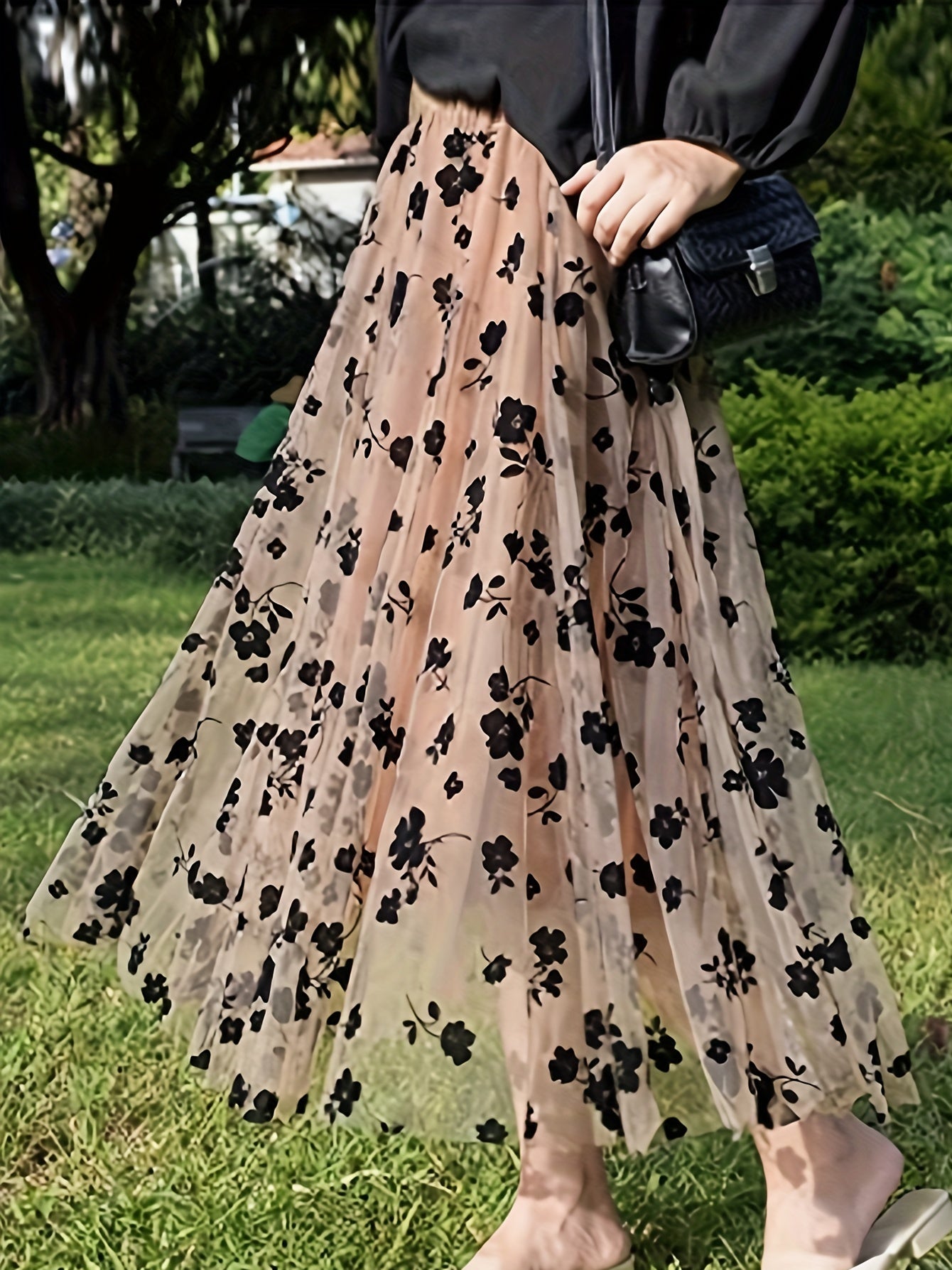 Floral Print Pleated Maxi High Waist Skirt