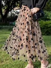 Floral Print Pleated Maxi High Waist Skirt