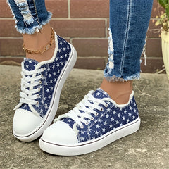 Women's Star Pattern Canvas Shoes Lace Up Low Top Flat Sneakers