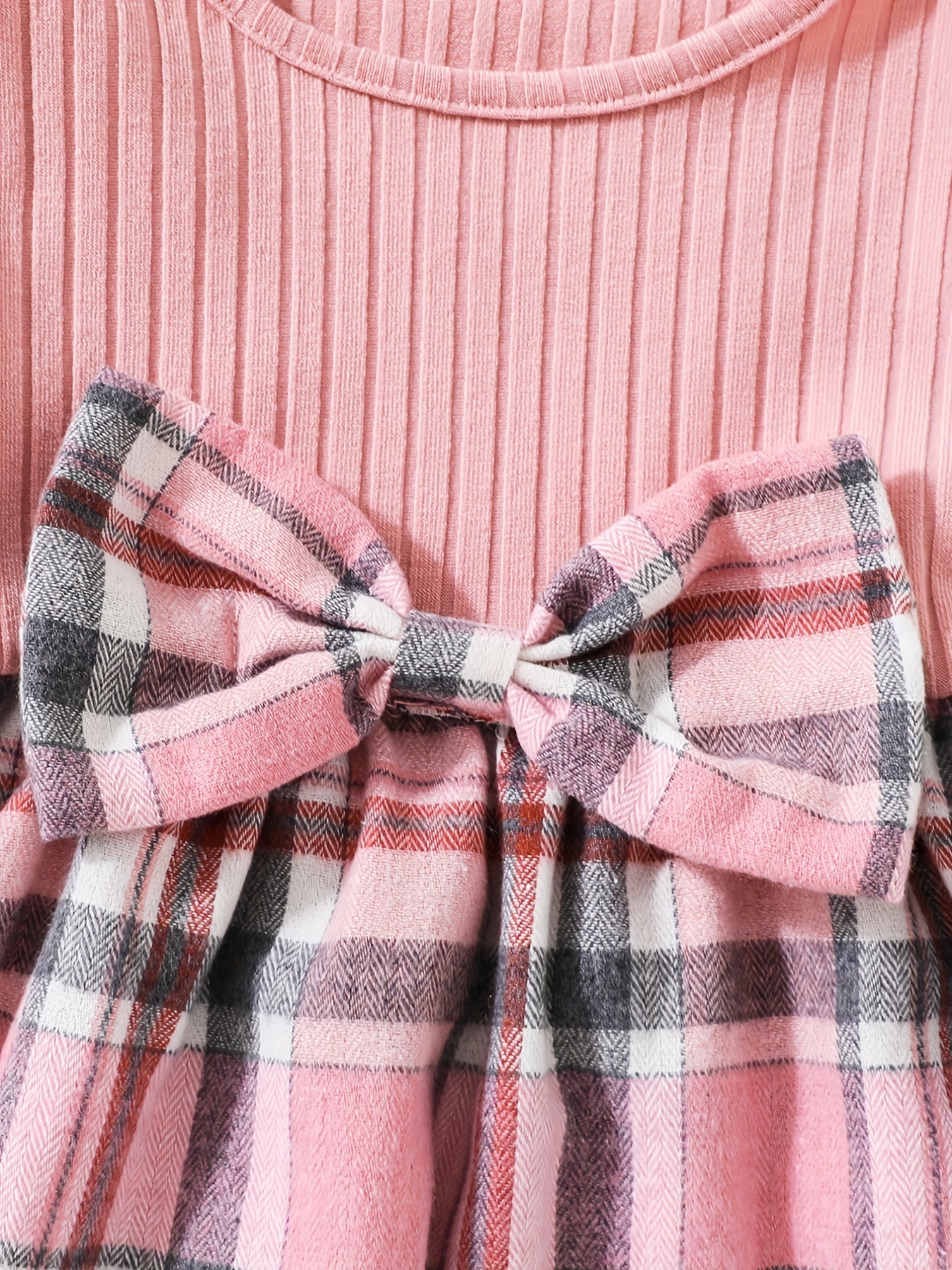 Baby Girls Bow Long Sleeve Plaid Dress Knitted Top Pleated Skirt