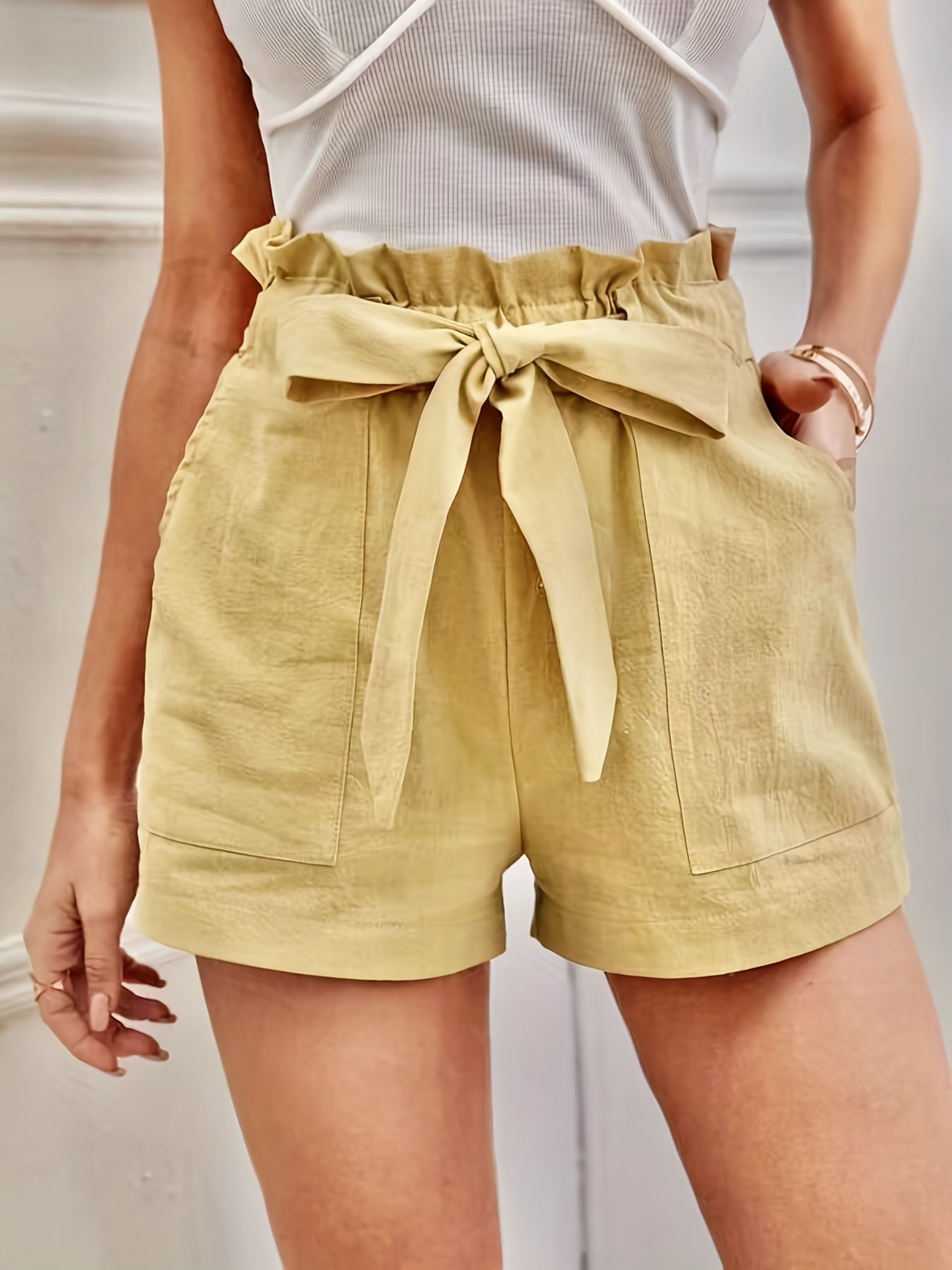 Ruffle Trim Shorts with Tie Waist for Women