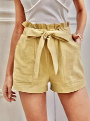 Ruffle Trim Shorts with Tie Waist for Women