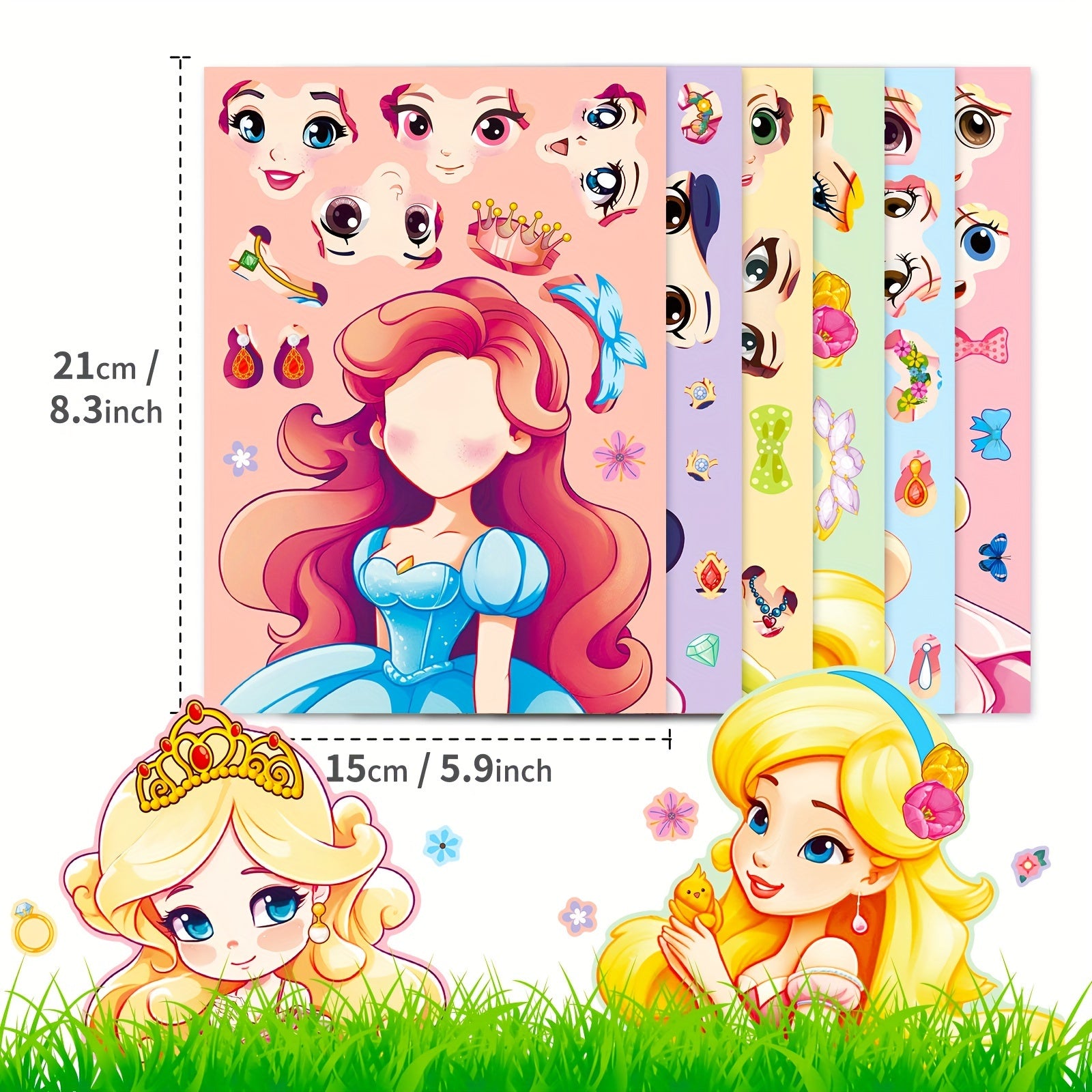 6pcs Princess Face Changing Stickers Cartoon Puzzle Stickers