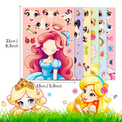 6pcs Princess Face Changing Stickers Cartoon Puzzle Stickers