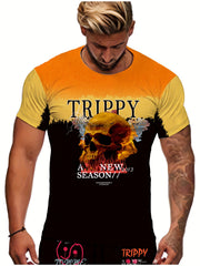 Men's Skull Pattern Sports T shirt Round Neck Tee Shirt For Summer