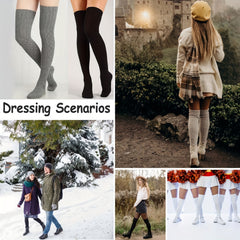 Knit Cable Over Knee Socks - Warm & Stylish Winter High Stockings