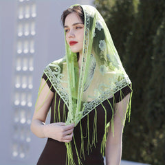 Long Tassel Triangle Scarf Butterfly Embroidery Shawl Women Outdoor