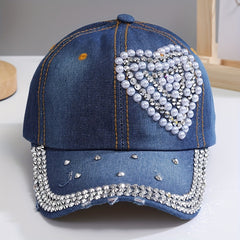 Y2K Rhinestone Baseball Cap Distressed Denim Hat