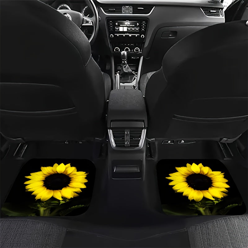4pcs 3D Sunflower Car Floor Mats - Water Absorbent, Non-Slip, Stain Resistant