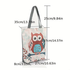 Owl Print Canvas Tote Bag Lightweight Reusable Shopping Shoulder