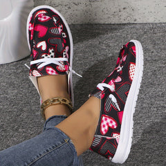 Love Heart Pattern Flat Shoes Women's Casual Lightweight Walking Shoes