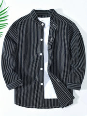 Boys Striped Casual Long Sleeve Lapel Shirt