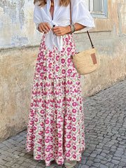 Abstract Print High Waist Boho Maxi Skirt Women's Clothing