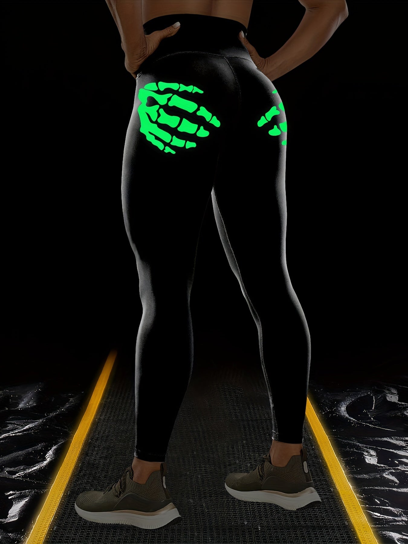 Fluorescent Skeleton Hands Yoga Leggings High Waist Workout Pants