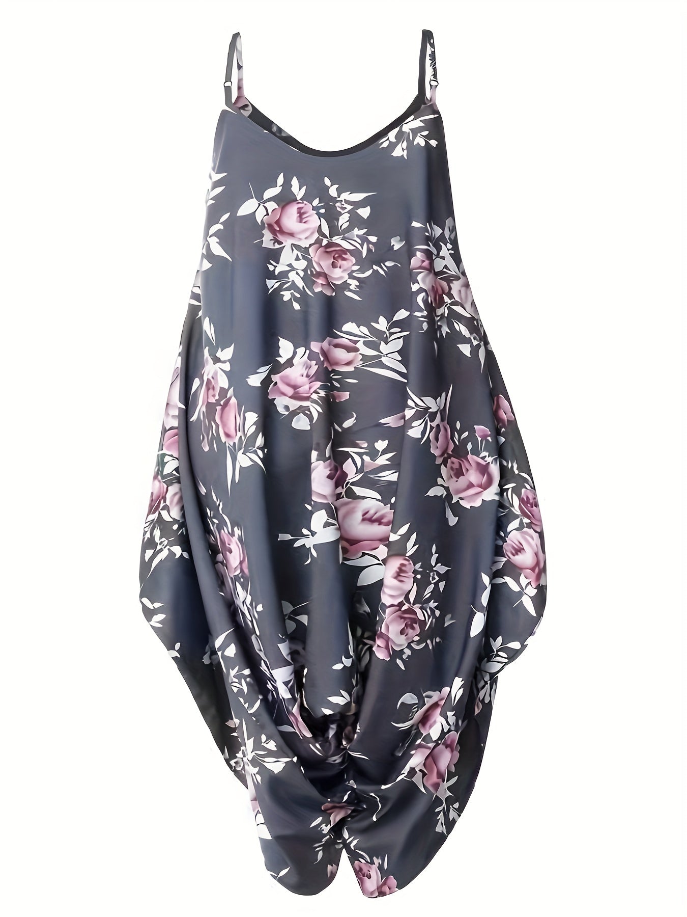 Women's Plus Floral Print V Neck Cami Jumpsuit