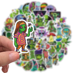50 Alien PVC Graffiti Cartoon Waterproof Stickers for Phone Luggage Notebook
