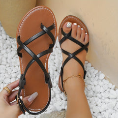 Women's Flat Sandals Casual Buckle Strap Summer Shoes Lightweight Beach Shoes