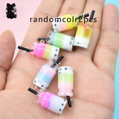 2pcs Mini Milk Tea Cup Resin DIY Pendant Keychain