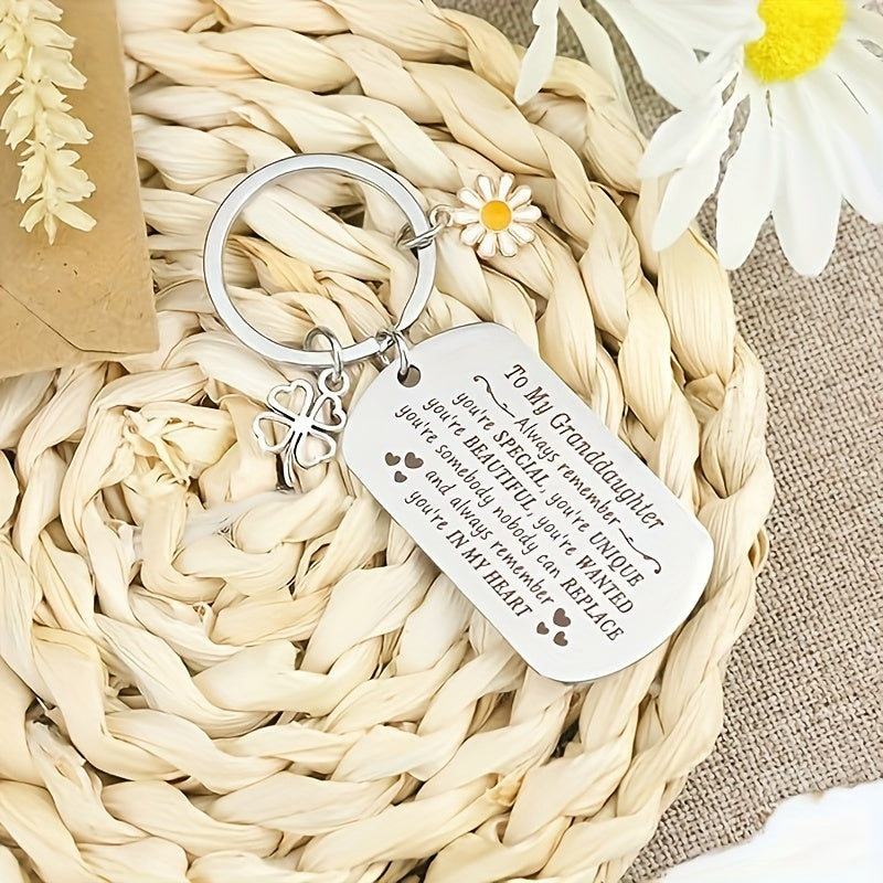 Stainless Steel Keychain Gift For Granddaughter From Grandfather Grandmother