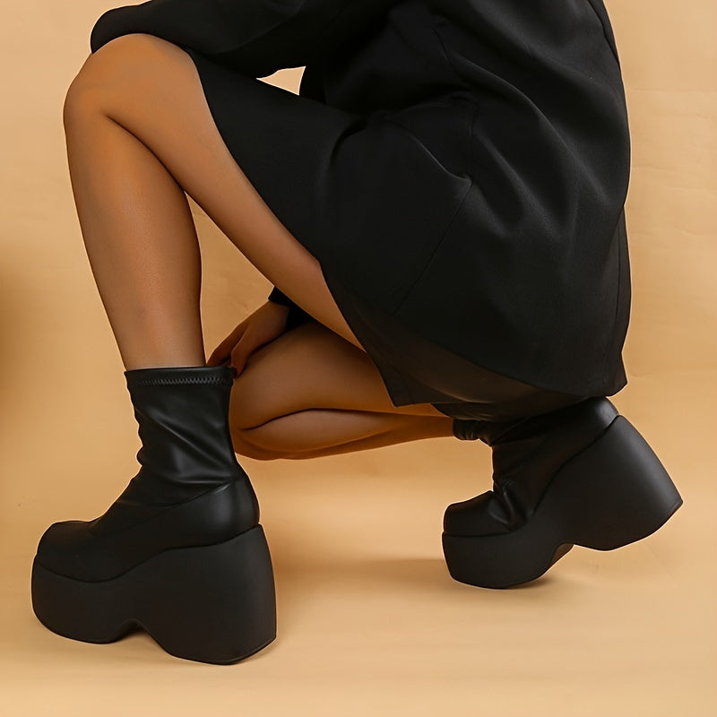 Women's Chunky Heel Short Boots Thermal Square Toe Faux Leather Boots
