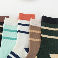 5 Pairs Striped Sports Socks Cotton Mid Tube Women's Stockings