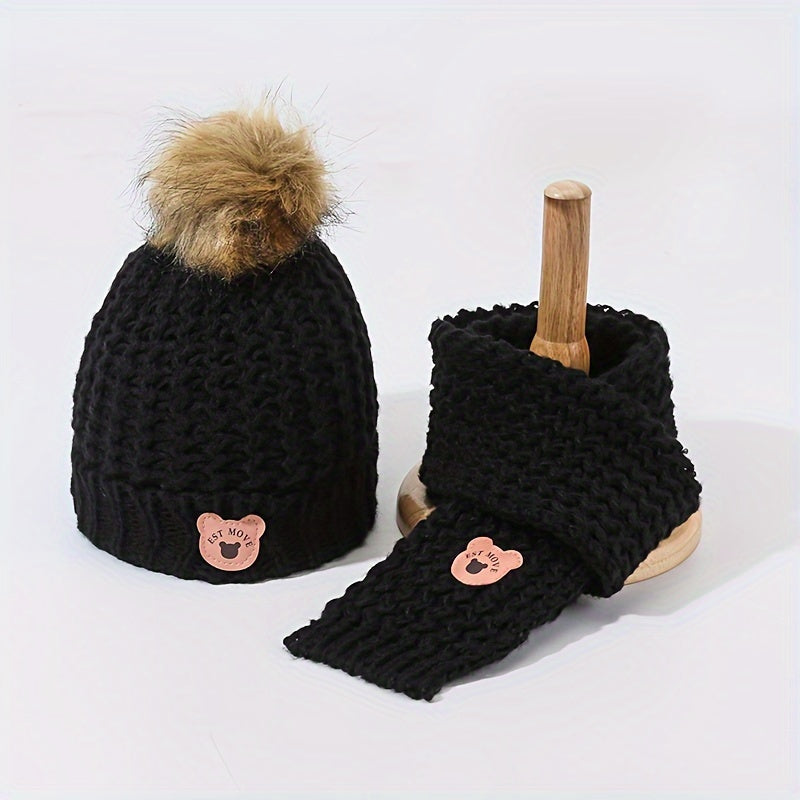 Kids Winter Hat And Scarf Set Warm Knitted Boys Girls