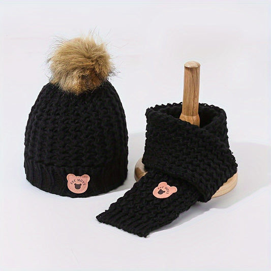 Kids Winter Hat And Scarf Set Warm Knitted Boys Girls