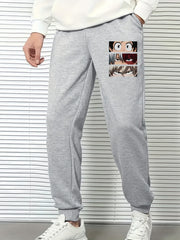 Anime Print Men's Drawstring Sweatpants with Pocket