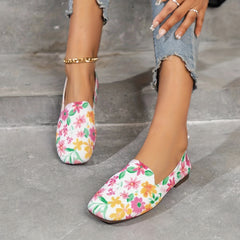 Women's Floral Print Flat Shoes Lightweight Slip On Shoes
