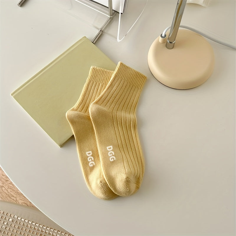 5 Pairs Letter Pattern Ribbed Socks Women's Mid Tube Stockings