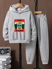 Boys Kids Casual Long Sleeve Hooded Sweatshirt & Sweatpants Set