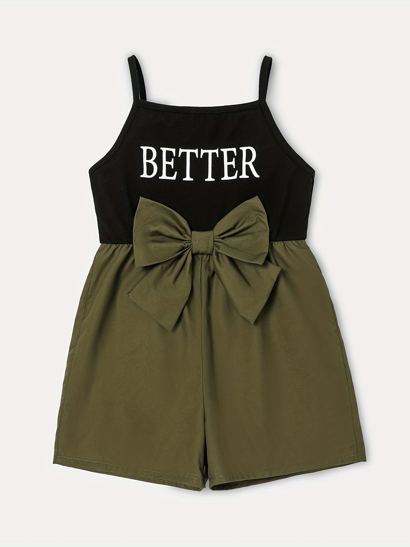Girls Letter Graphic Bow Front Spliced Cami Rompers Kids Summer Clothes