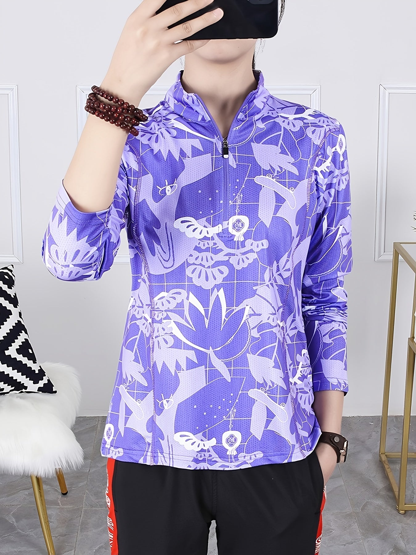 Zipper Long Sleeve Sports Tee Quick Dry Moisture Wicking Activewear