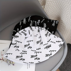 Unisex Sunshade Bucket Hat With Letter Embroidery Double sided Sun Hat