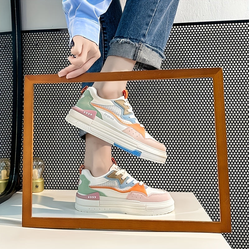 Women's Colorblock Skate Shoes Low Top Lace Up Sneakers