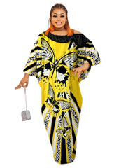 Kaftan Dress Women's Plus Butterfly & Leopard Print One Shoulder Batwi