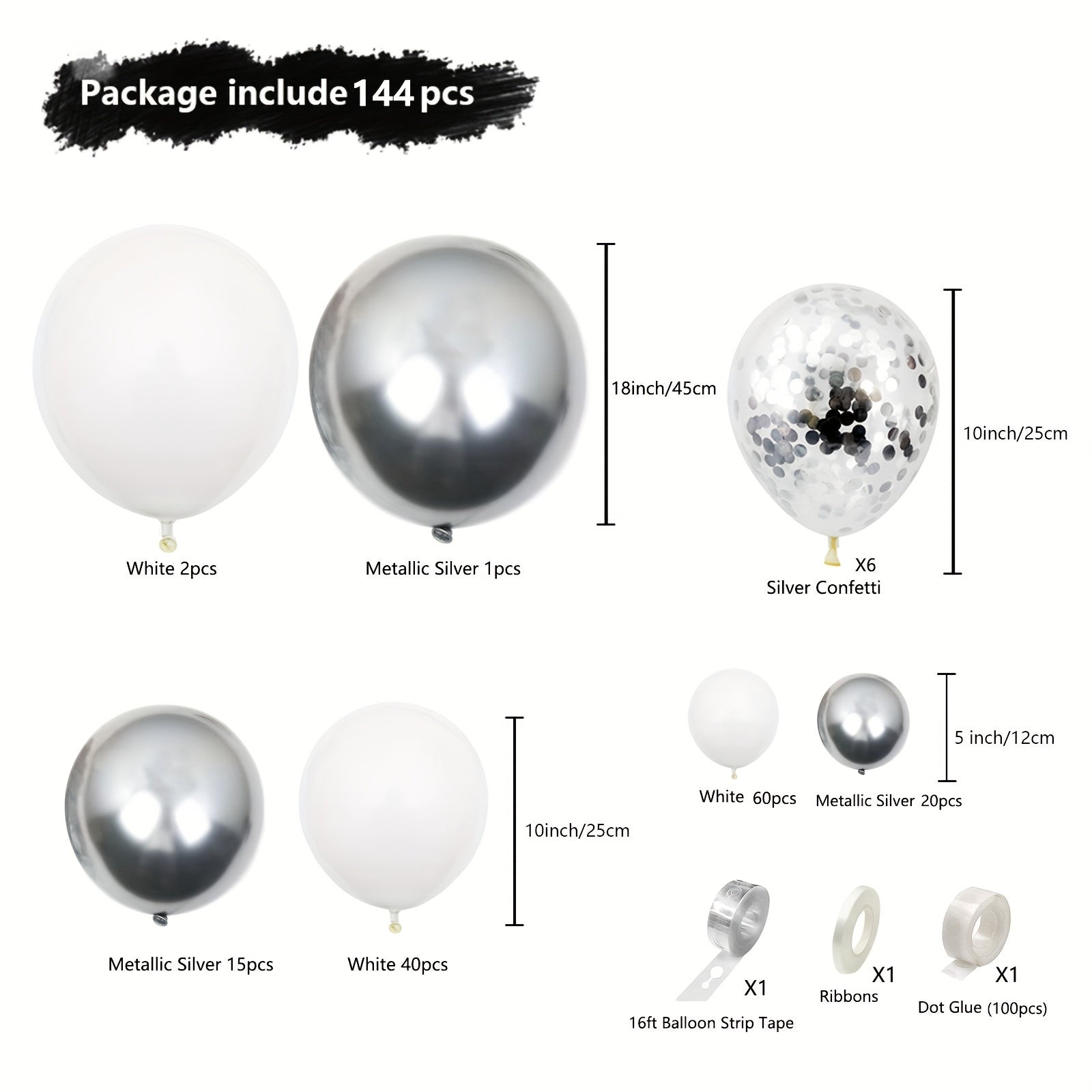144pcs Silvery Confetti Balloons Garland Kit for Party Decoration