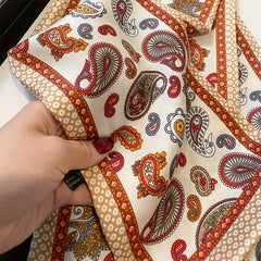Vintage Paisley Print Skinny Scarf Long Ribbon Neckerchief Satin Twilly