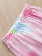 2pcs Toddler Girls Pink Tie Dye Print Long Sleeve Pants