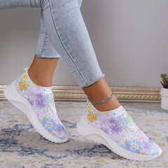 Women's Floral Sock Shoes Rhinestone Decor Slip On Sneakers