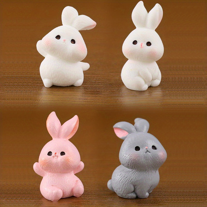 8pcs Mini Bunny Family Resin Ornaments for Micro Landscape Decoration