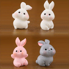 8pcs Mini Bunny Family Resin Ornaments for Micro Landscape Decoration