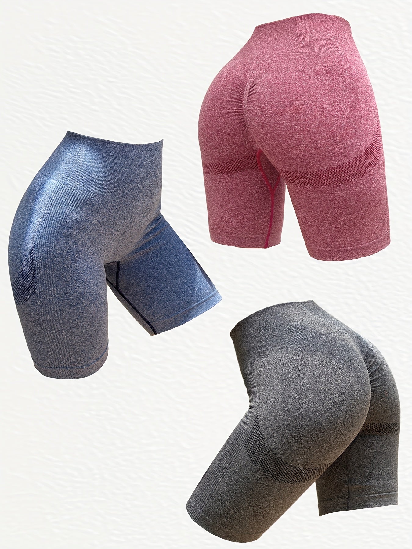 3pcs Solid Seamless Yoga Shorts High Waist Butt Lift Yoga Athletic Running Pants