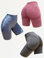 3pcs Solid Seamless Yoga Shorts High Waist Butt Lift Yoga Athletic Running Pants