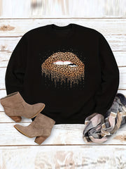 Leopard Print Crew Neck Sweatshirt Long Sleeve Pullover Tops