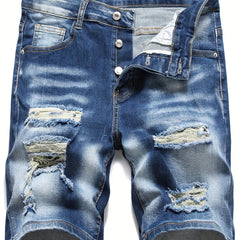 Distressed High Stretch Denim Shorts Men's Casual Street Style