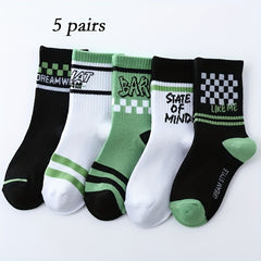 5 Pairs Kids Smiley Face Checkerboard Socks